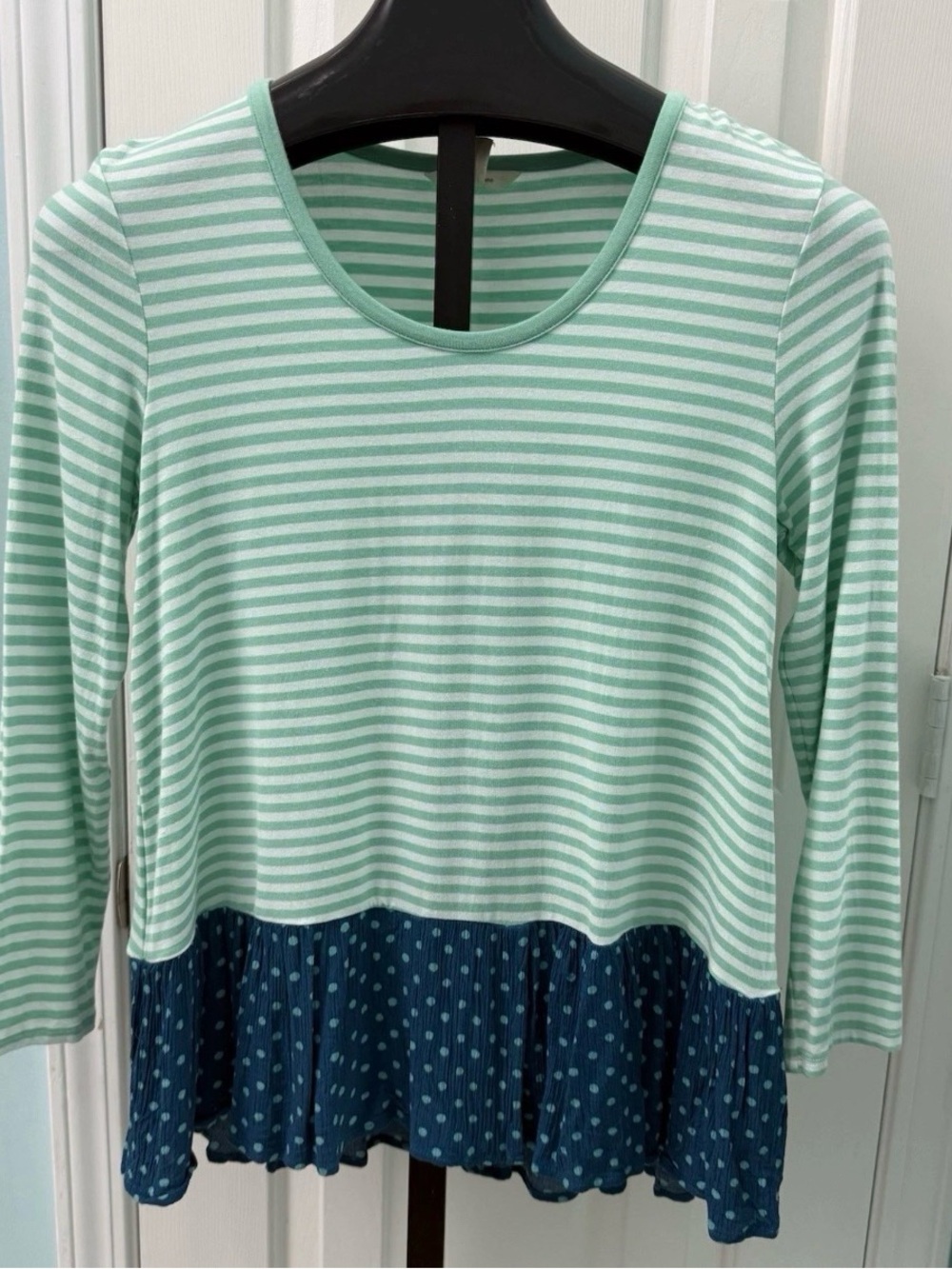 Matilda Jane Talk Tomorrow Top Peplum Green Stripes and Blue Polka Dots Top S